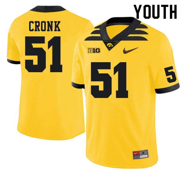 Youth #51 Coy Cronk Iowa Hawkeyes College Football Jerseys Sale-Gold